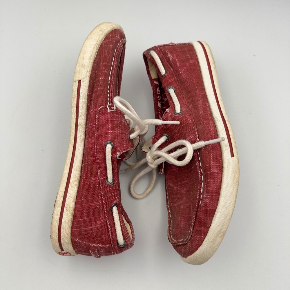 LL Bean Womens Red Canvas Boat Shoes Size 7.5 M 503205 Nautical Loafers - Picture 2 of 8